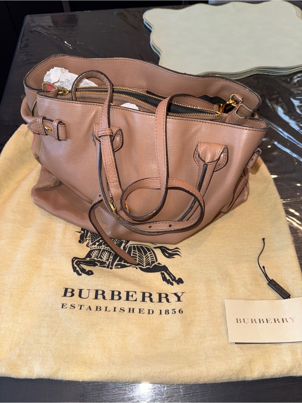 Burberry Blush Pink Leather Crossbody Tote with Gold Hardware